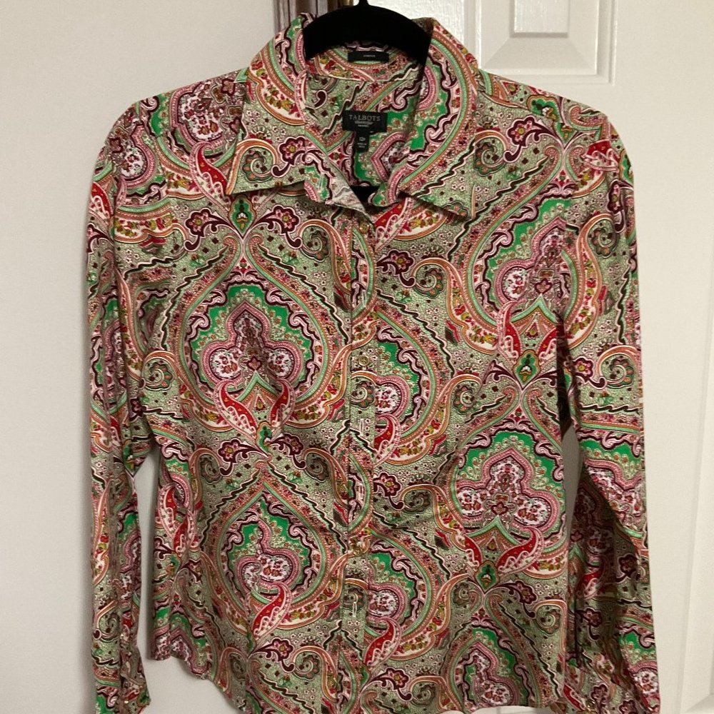 Talbots Button Down Paisley Multicolored Blouse